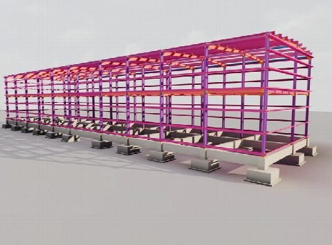 Frame model along the building length.