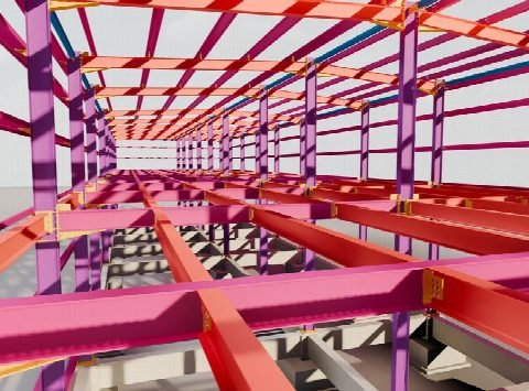 Inside the steel frame model.