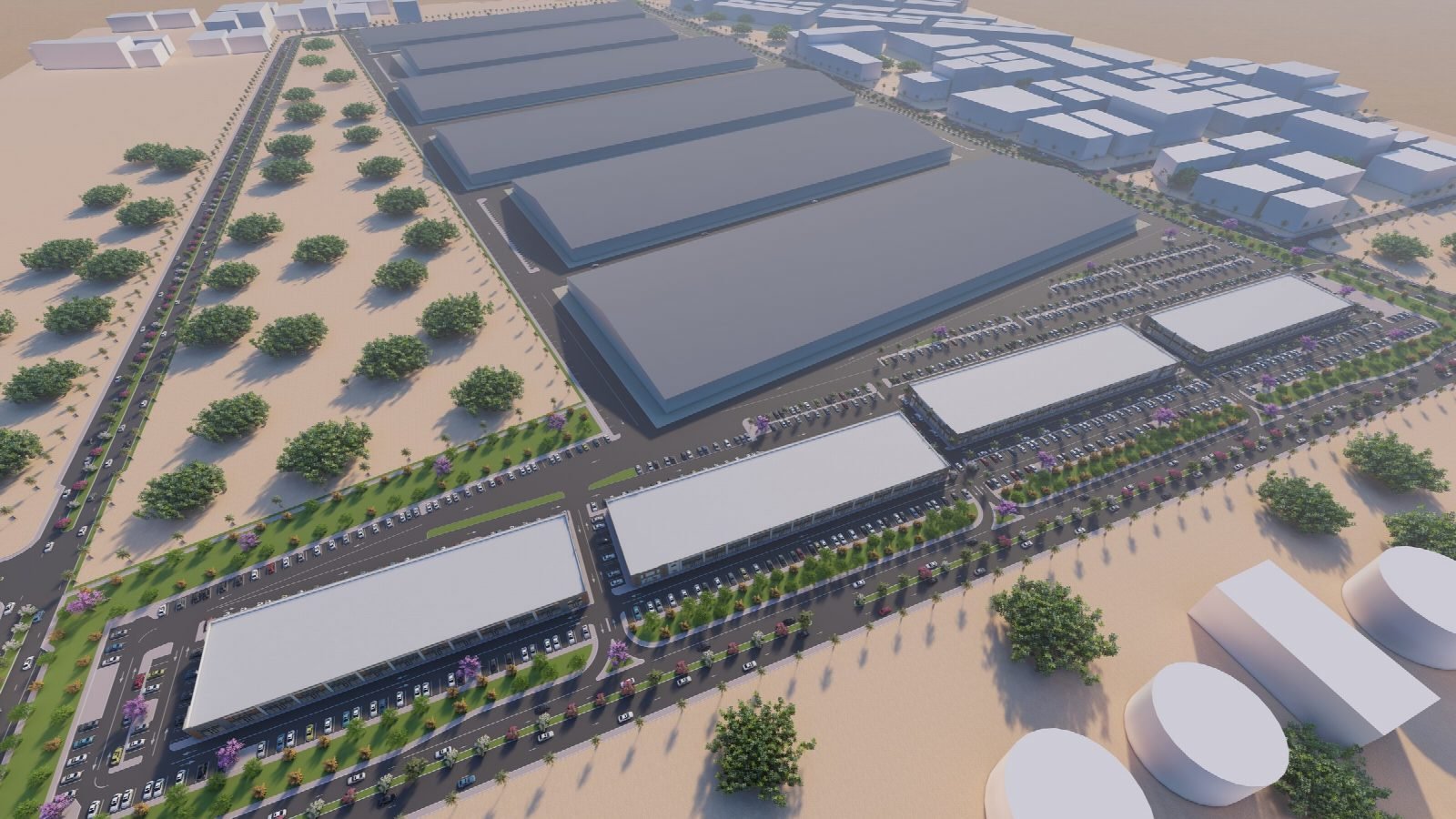 Site overview with the retail blocks.