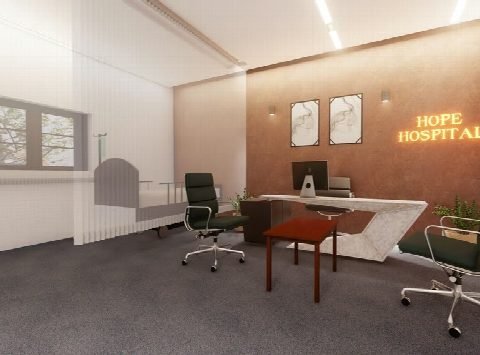 Interior render of a consultation clinic.