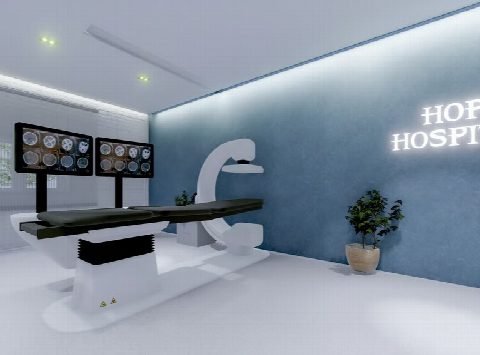 Interior render of the X-ray imaging room.