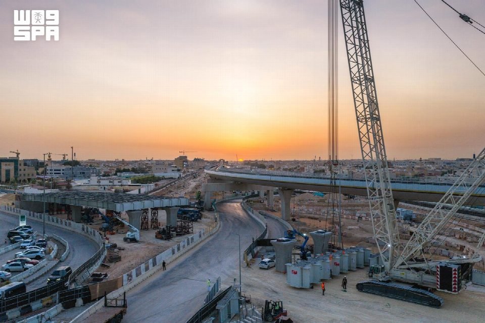 The interchange site at sunset.
