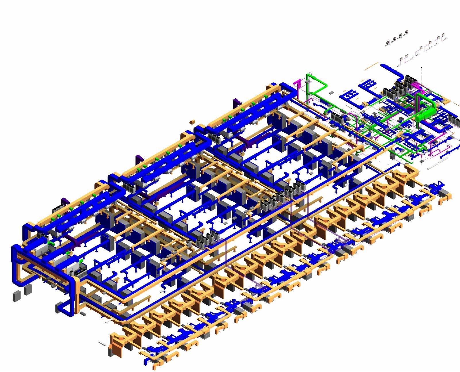 HVAC ductwork model across the data halls.