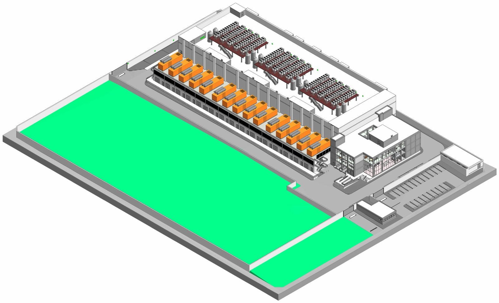 Axonometric view of the data centre site.