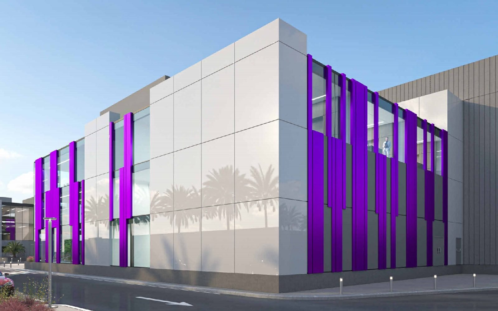 Side render of the office block, option 2.