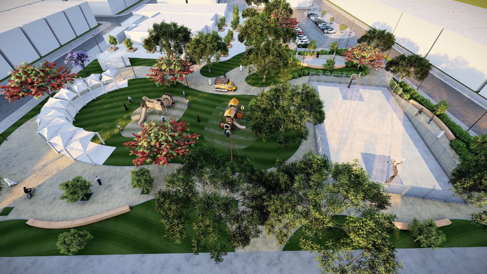 Planting design rendering for a district park.