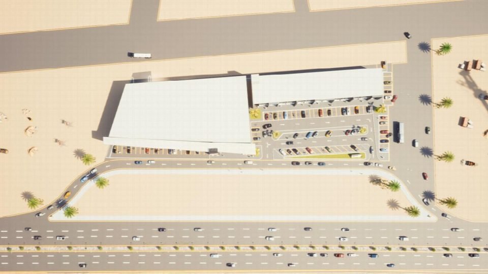 Aerial render of the site layout.