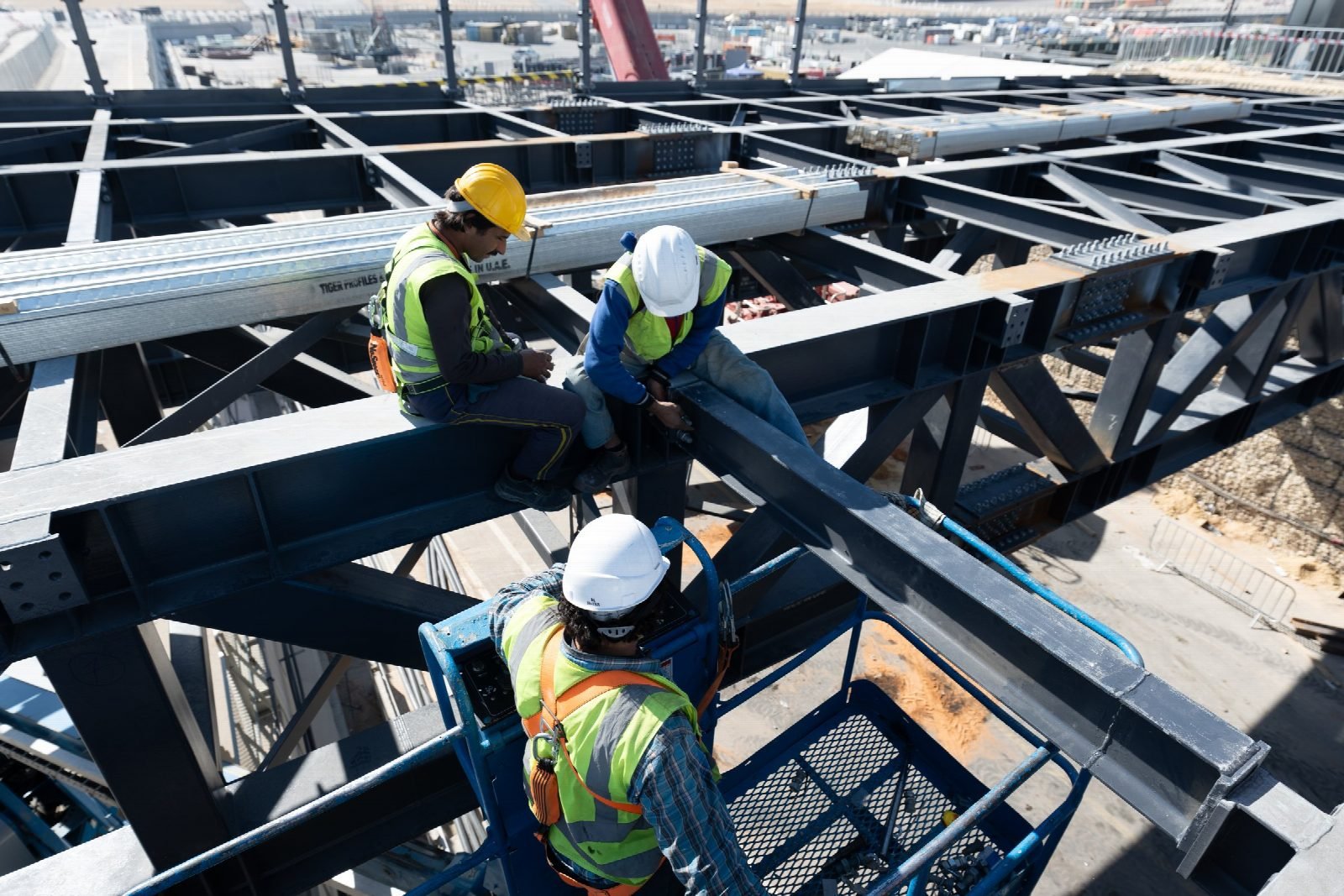 Erection crew working on the bridge steel.