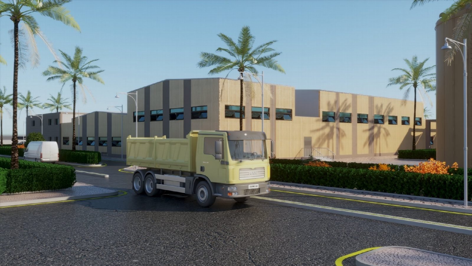 Render of the truck route along the production hall.