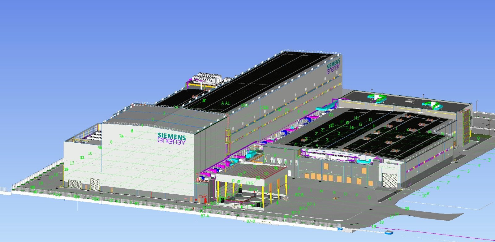 Model view of the main production building.