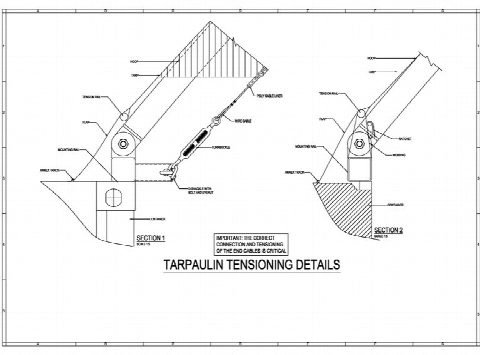 Tarpaulin tensioning detail from the installation book.