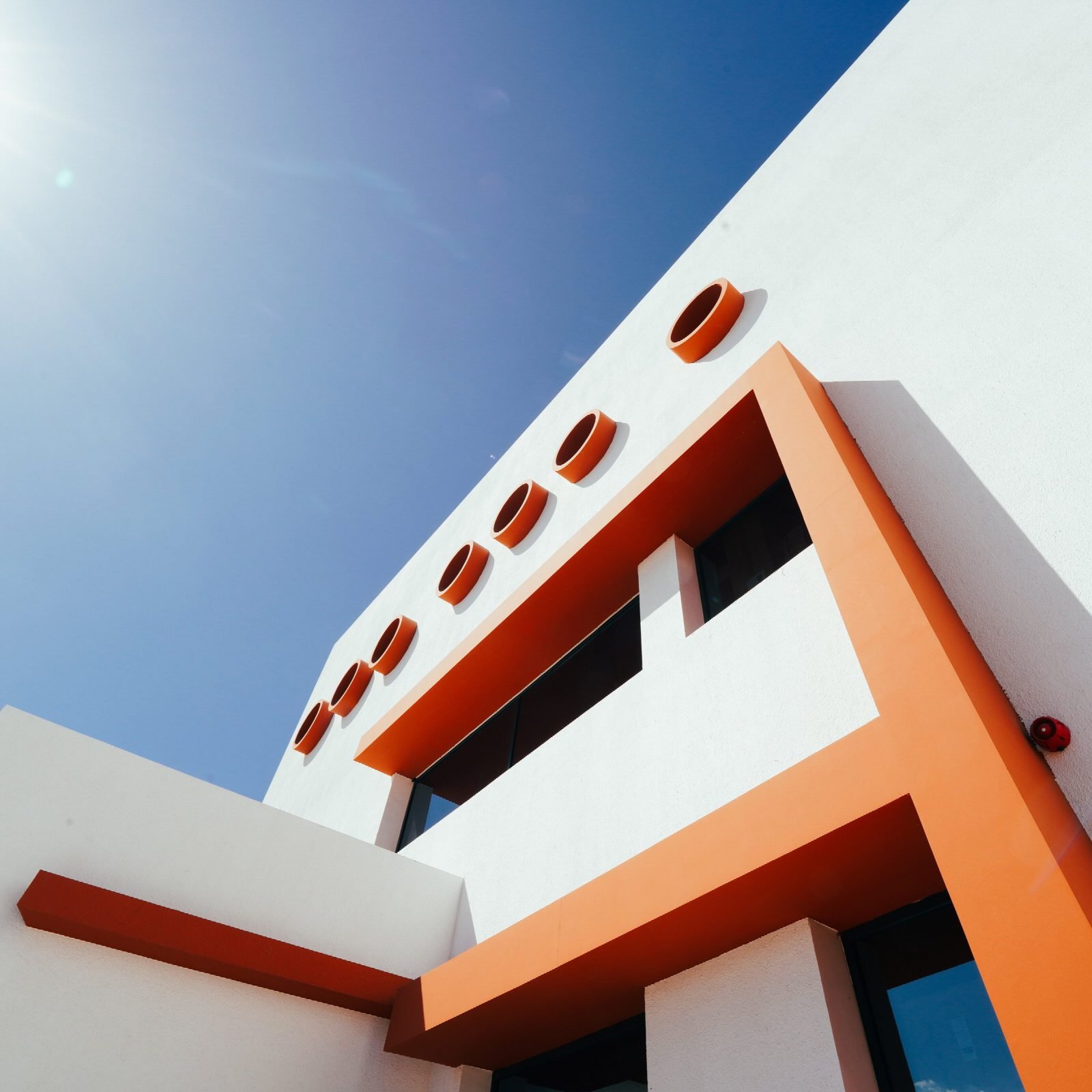 Window frames detailed for solar shading.